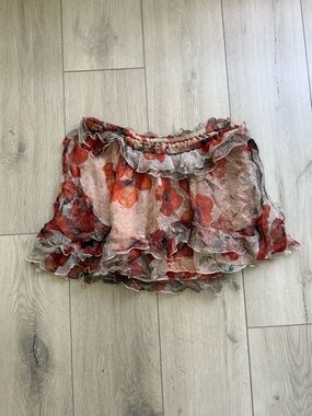 Isabel Marant Floral Ruffle Mini Silk Skirt Anemone Print in Red. Size S. New
